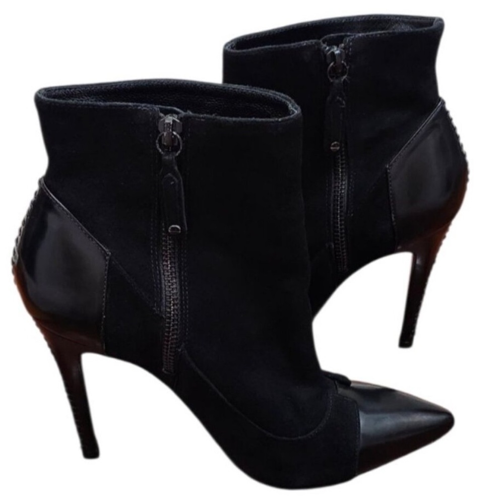 Alice + Olivia Dametrie Suede & Leather Ankle Heeled Boots Sz 6 - Picture 3 of 9